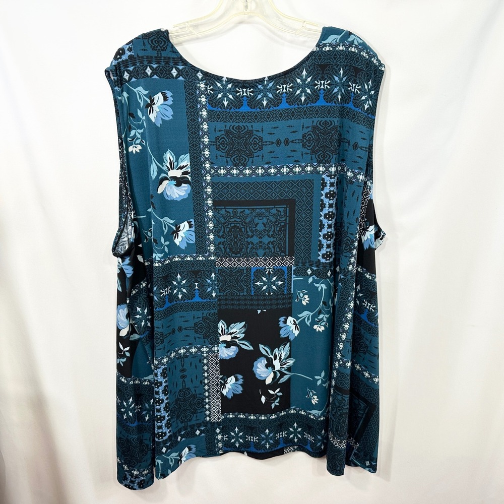Catherines Plus Size 30/32W Tank Top 4X Teal Blue Floral Patchwork Boho 909 - Picture 2 of 8